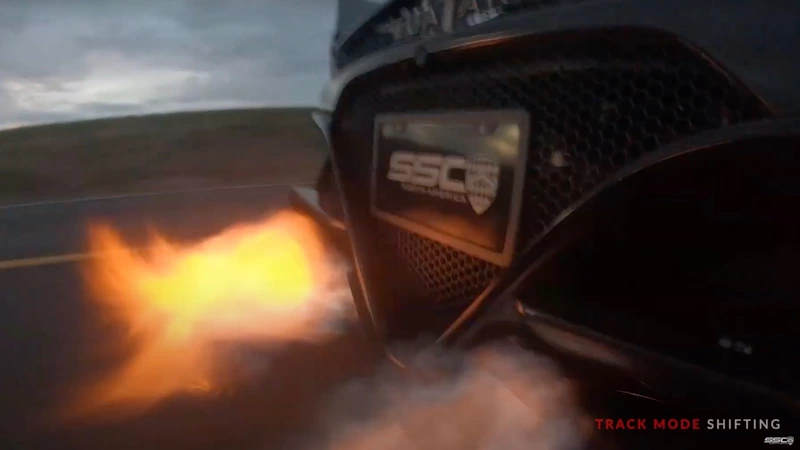 SSC Tuatara lights up when shifting gears in track mode.